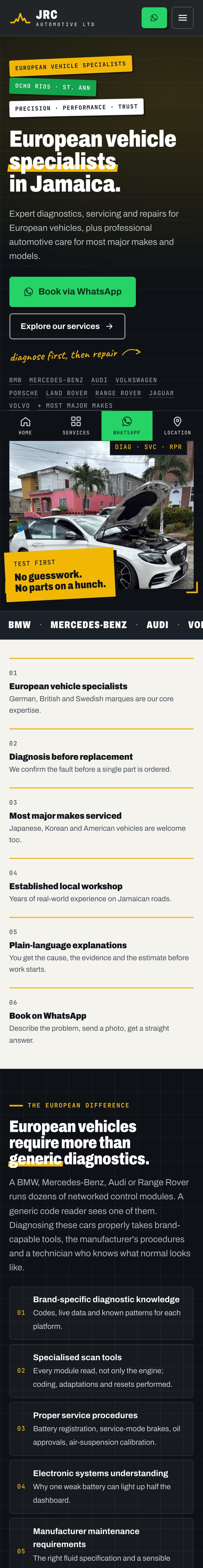 JRC Automotive website on a phone, built by Kohmera